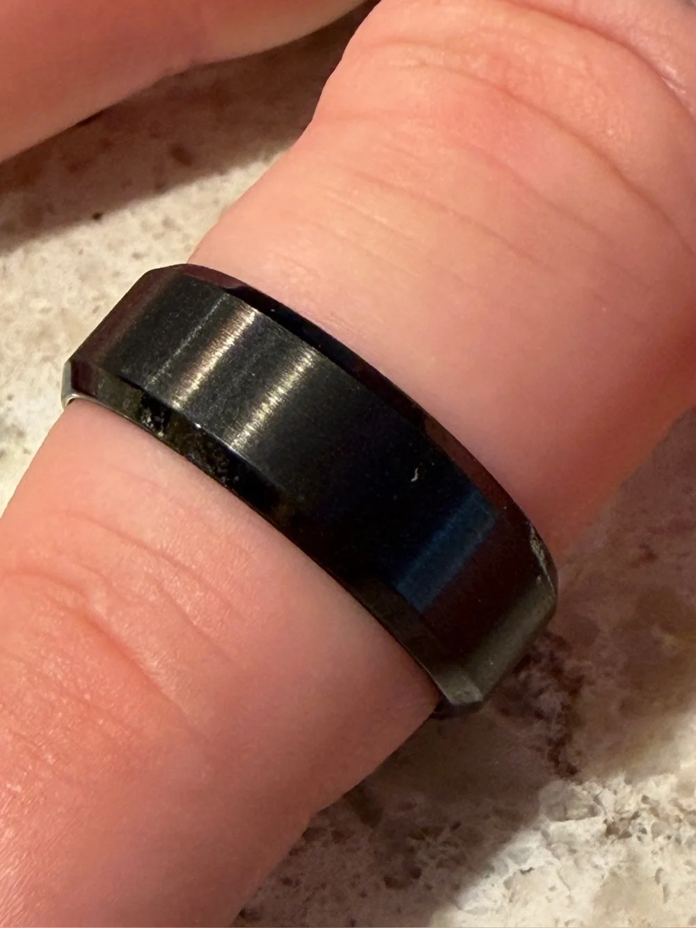 Black Men's Ring with Iridescent Rainbow Inlay